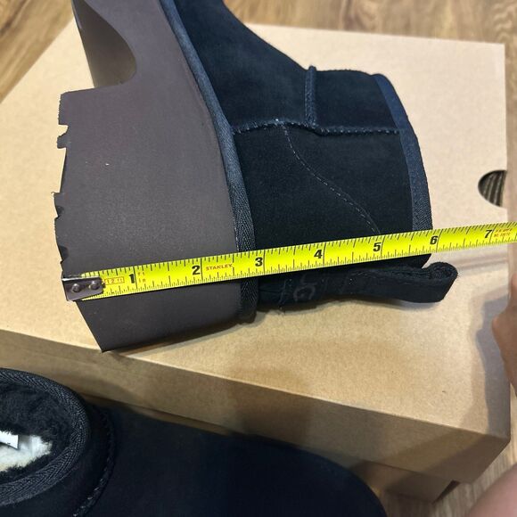 UGG black suede wool platform heeled ankle boots booties shoes women’s 8 new - Picture 4 of 7